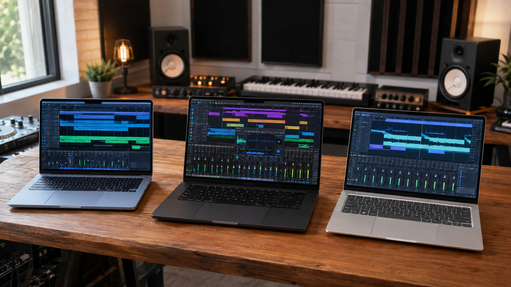 Melhores notebooks para DJs e produtores musicais em estúdio, com MacBook Pro M5, MacBook Air M4 e ASUS Vivobook S14