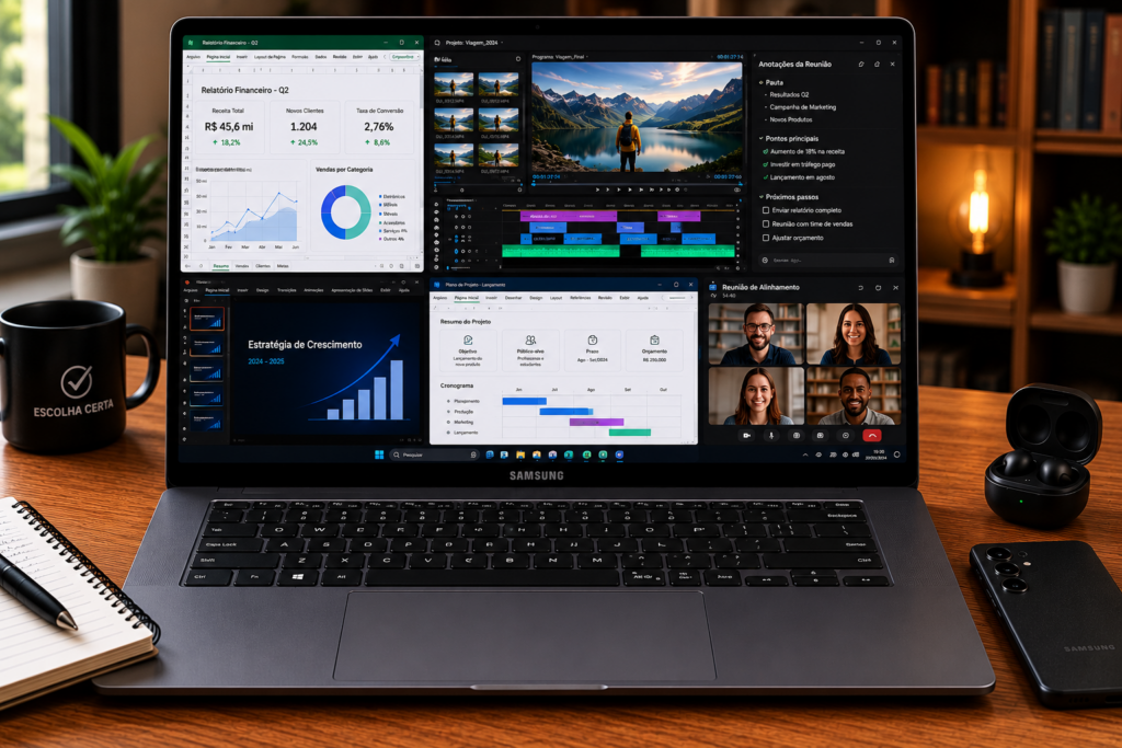 Galaxy Book4 Pro é bom? Veja como o notebook premium da Samsung se sai em multitarefa, produtividade, edição e trabalho diário