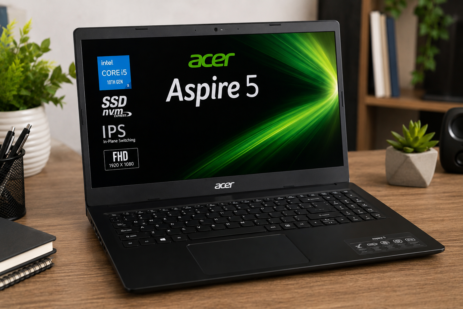 Notebook Acer Aspire 5 Intel Core i5 com tela IPS Full HD em mesa de trabalho moderna para estudo, produtividade e home office