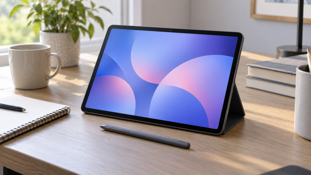 Galaxy Tab S10 Lite é bom para estudar com tela de 10,9 polegadas, S Pen e Smart Book Cover em ambiente de estudos.
